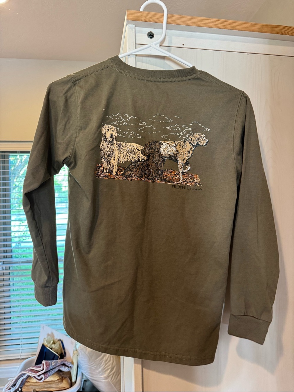 Kids Olive Green Long-Sleeve Tee with Hunting Dog Graphic